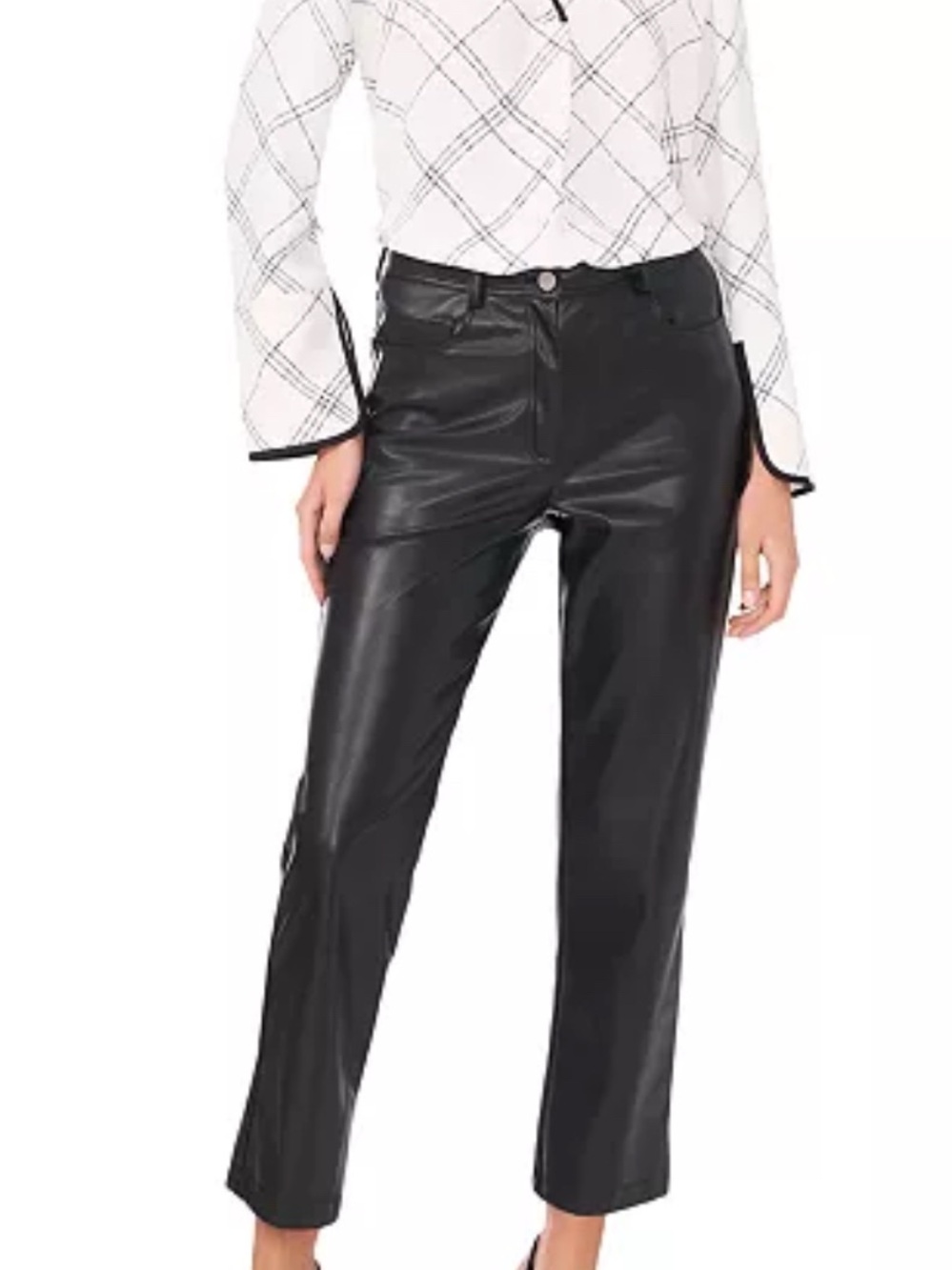 Vince Camuto Women's Windowpane-Print V-Neck Top